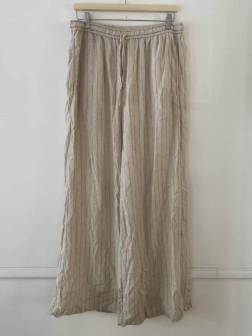 Max Studio Wide Leg Linen Blend Pinstripe Pants Size XL
